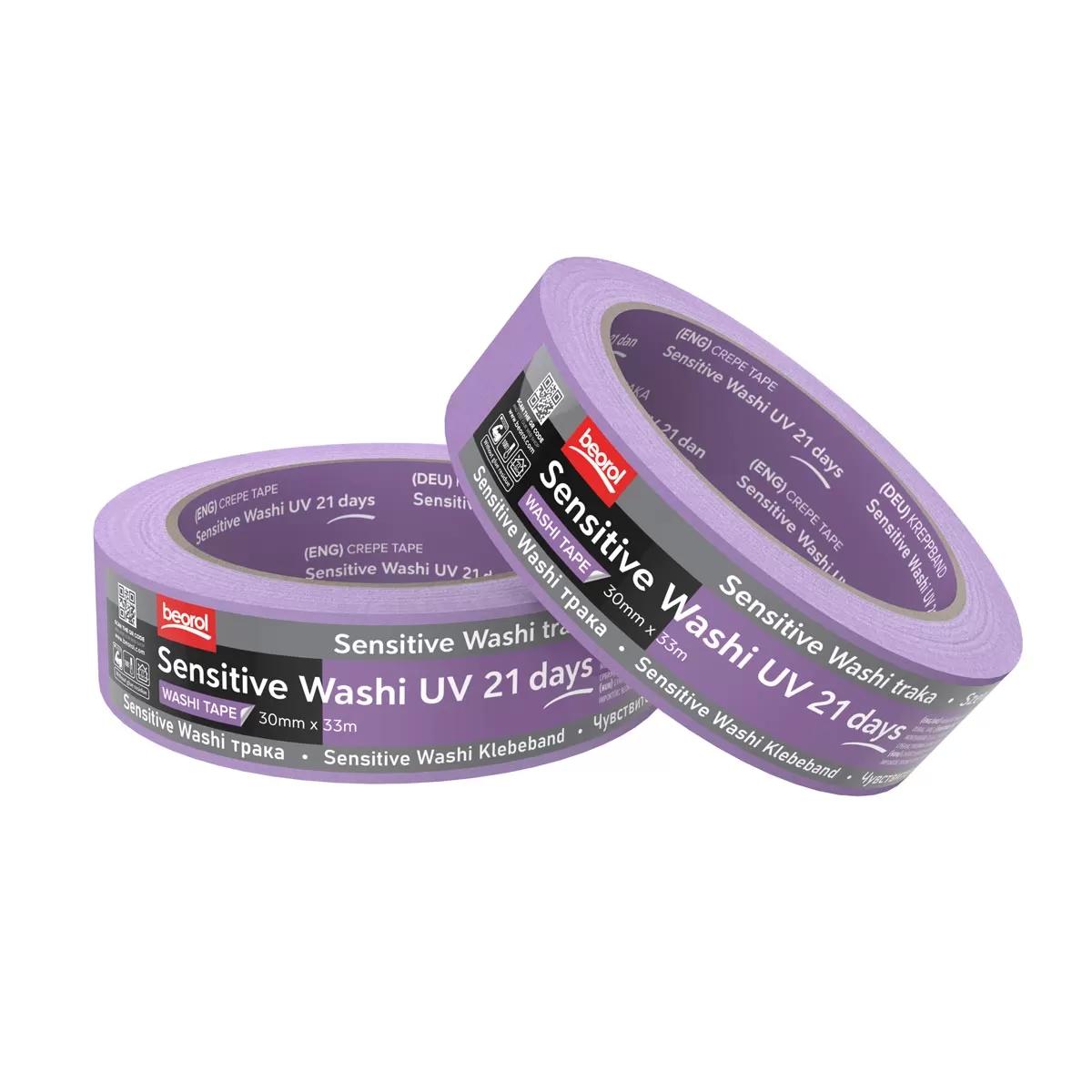 Beorol Washi Sensitive UV 21 days. Чутлива маскуюча стрічка. Фіолетова. 30 мм х 33 м