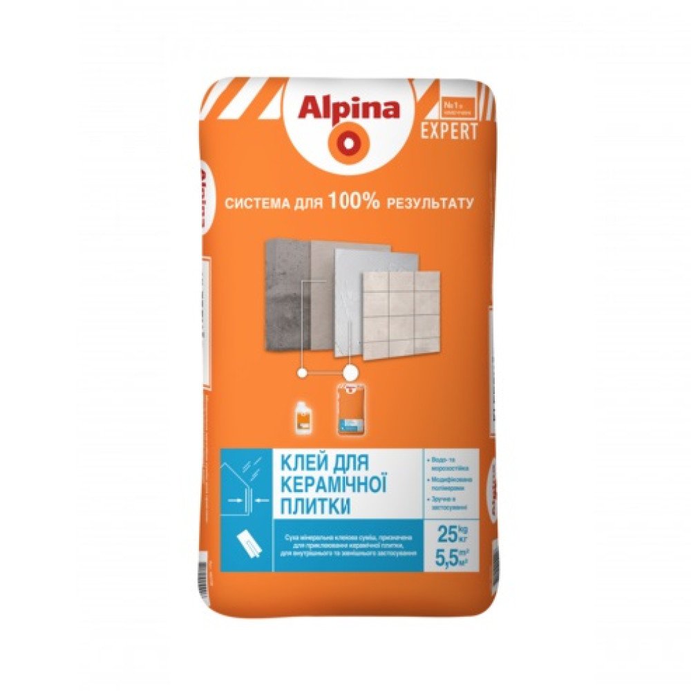 Суха мінеральна клейова суміш Alpina EXPERT Клей для керамічної плитки 25 кг