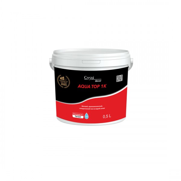 Матовий, прозорий, однокомпонентний, поліуретановий лак Crystal Decor Aqua Top 1K 0,5 л